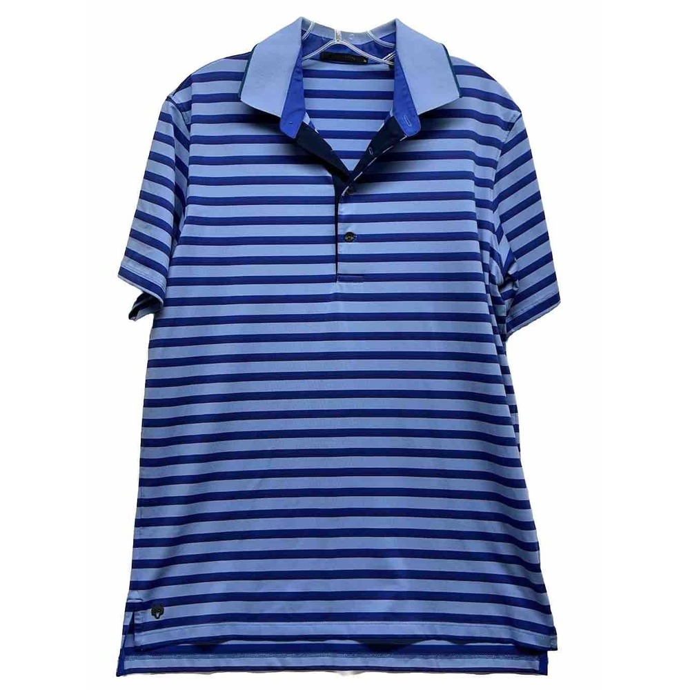 Greyson Mens Size M Blue Massapequa Short Sleeve Striped Polo Golf Shirt (L2)